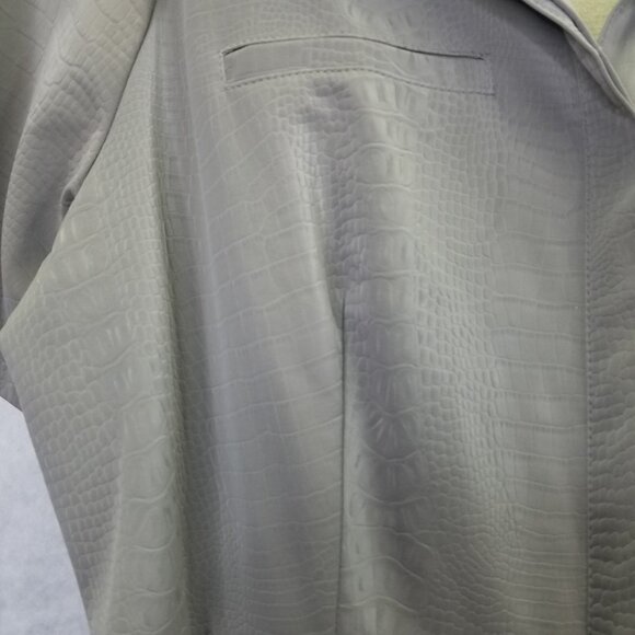 ALFANI Maxi Dress Women's 12 Gray Faux Leather Short Sleeve Belted Button Up NWT - Picture 14 of 16